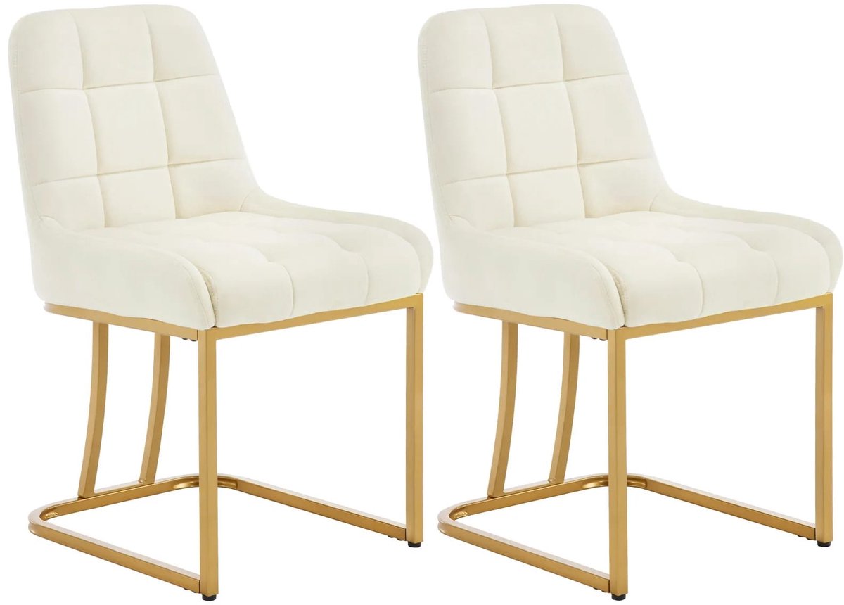 Klarven® Eetkamerstoelen Set van 2 Beige - Ergonomische Rugsteun, Velvet Bekleding - Stabiel Metalen Frame, Draagvermogen 150 kg - Zithoogte 49 cm, B 39 x D 45 x H 84 cm
