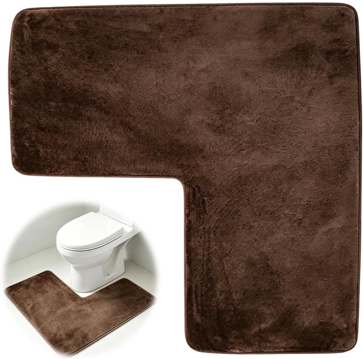 Badmat L-vormig - bruin - sneldrogend - antislip, ideaal voor hoekdouche - ShopVlot