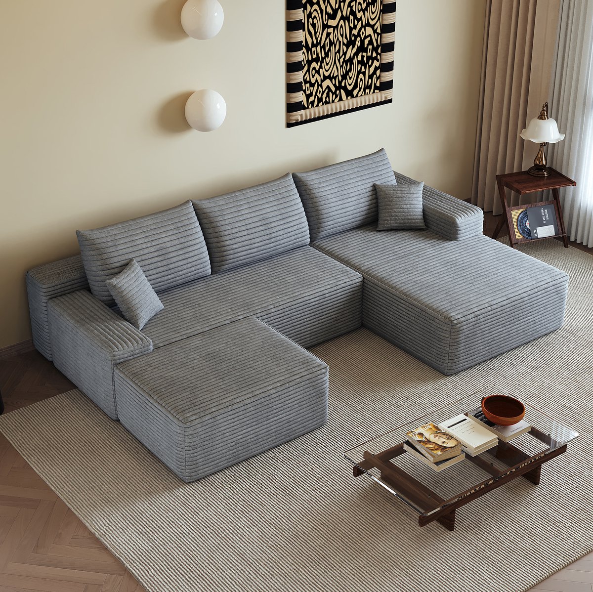 DESMIU Hoekbank 270 Cm - Modulair Met L Vormige Chaise Longue En Zonder Montage - Voor Woonkamer En Appartement - Stof - Grijs