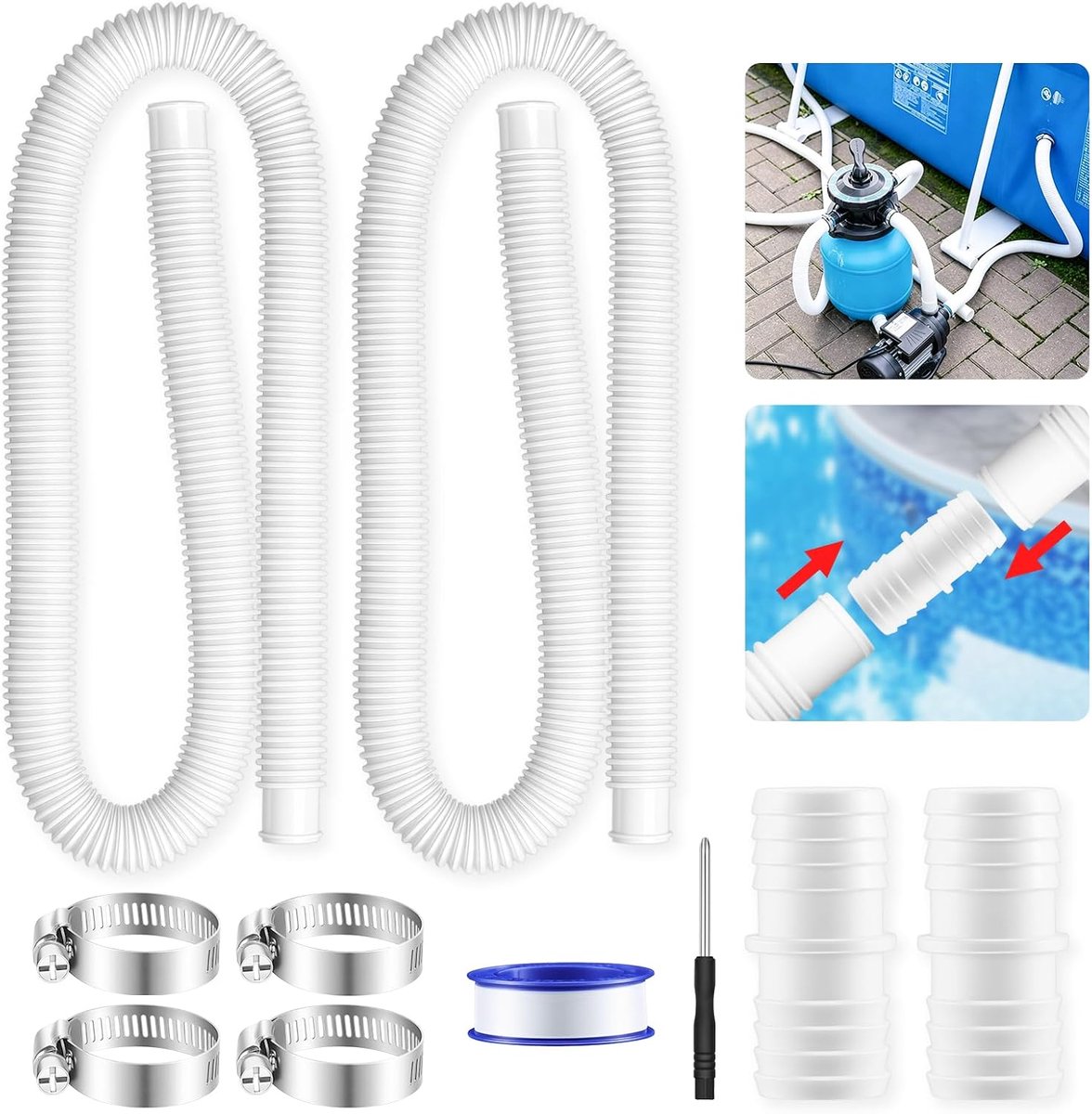 Zwembadslang set van 2 - 32 mm x 150 cm - vervangingsslang voor bovengrondse zwembaden - ShopVlot