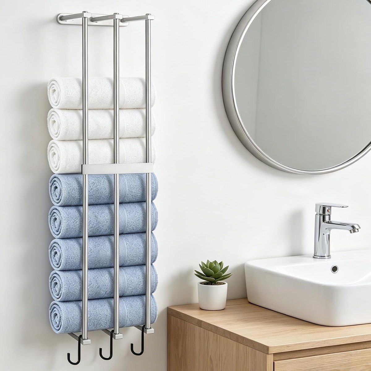 XIAPIA Handdoekenrek voor badkamer, Handdoekenrek voor badkamermuur, wandgemonteerd handdoekenrek voor opslag van - ShopVlot