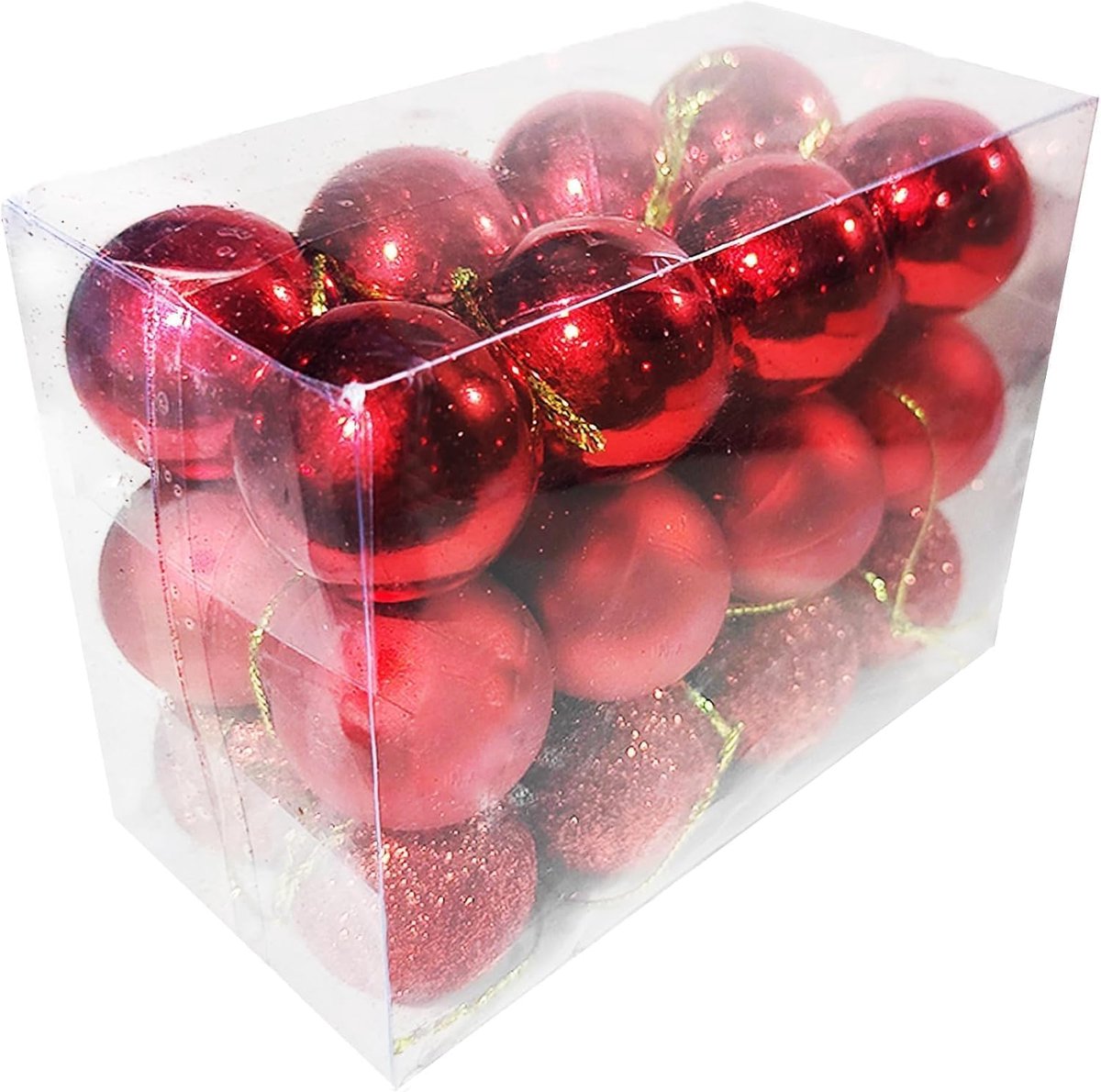24Pcs Rode Kerstballen 3cm Matte Glitter Kerstballen - ShopVlot