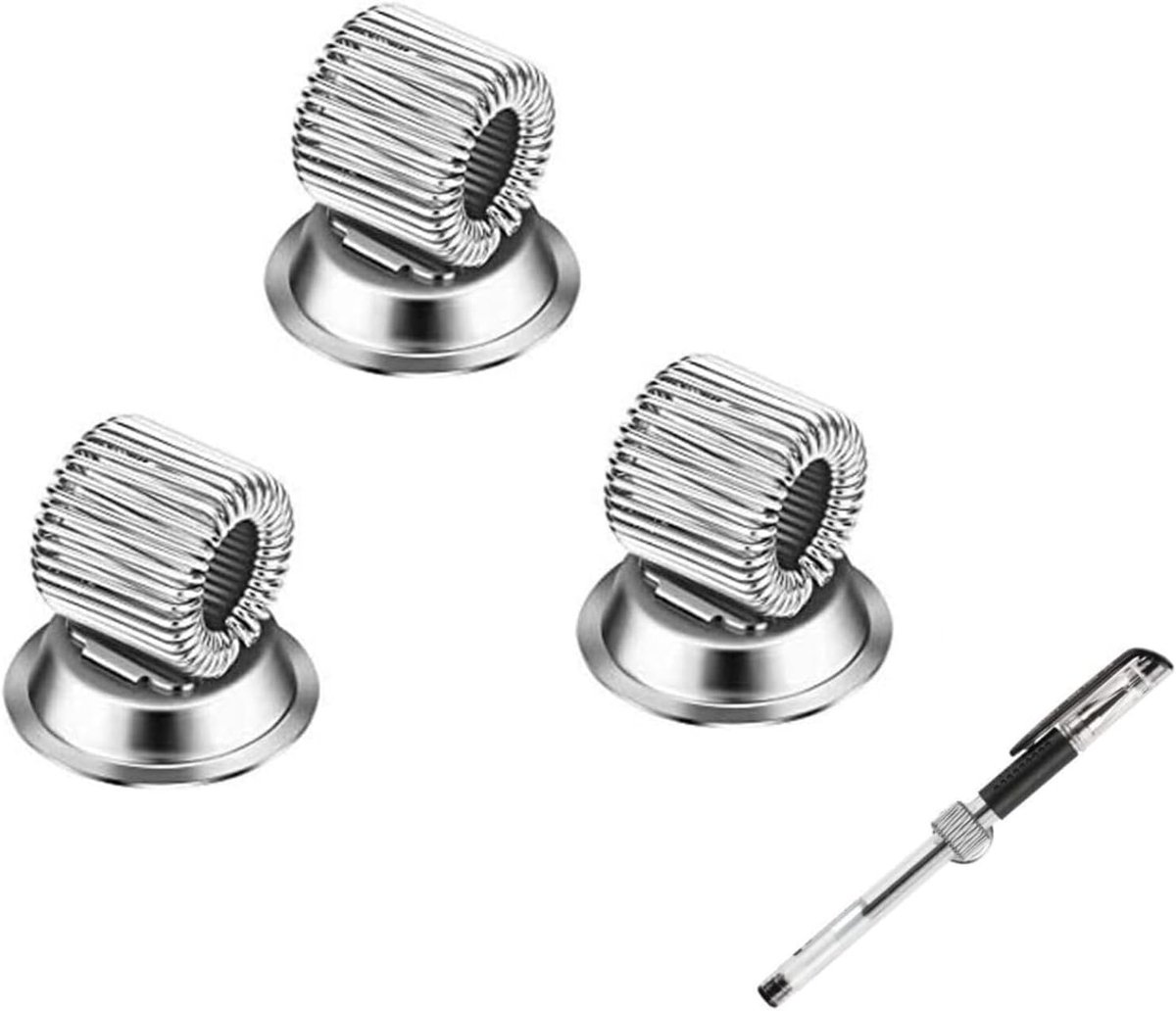 3pcs Strong Magnetic Single Pen Holders Organizer Clips with Adjustable Spring Loop Fit for Any Size Pens Removable - ShopVlot