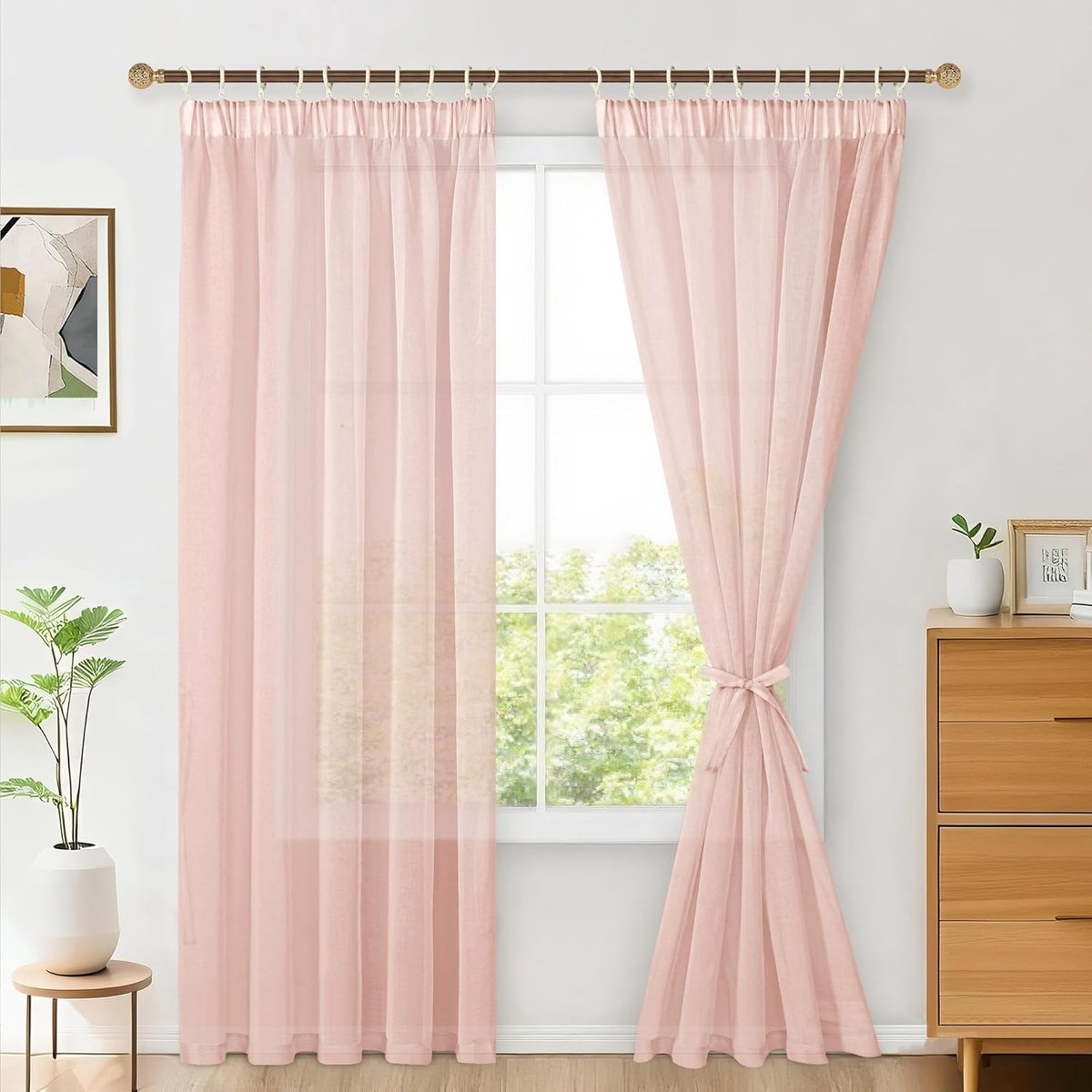 Hiasan Set of 2 Sheer Voile Curtains, for Living Room with Ruffle Band, Transparent Sheer Light Decorative Curtains - ShopVlot
