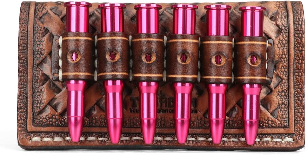 TOURBON Genuine Leather Pattern Belt Slide 6 Patterns Ammunition Holder for .44.45 Cartridge Carrier - ShopVlot