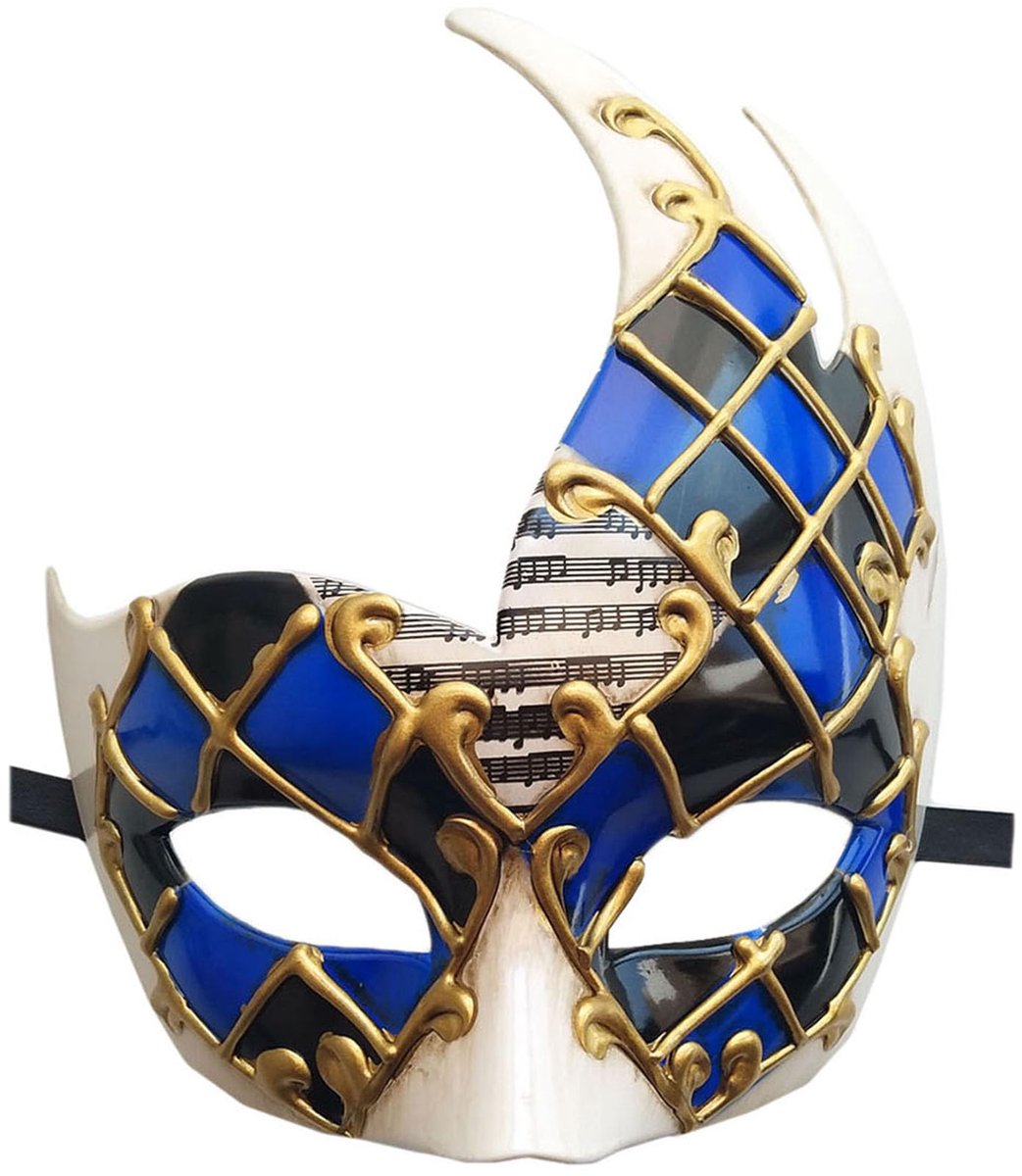 Maskerade masker vintage venetiaans - blauw/zwart - één maat - perfect voor feesten - ShopVlot