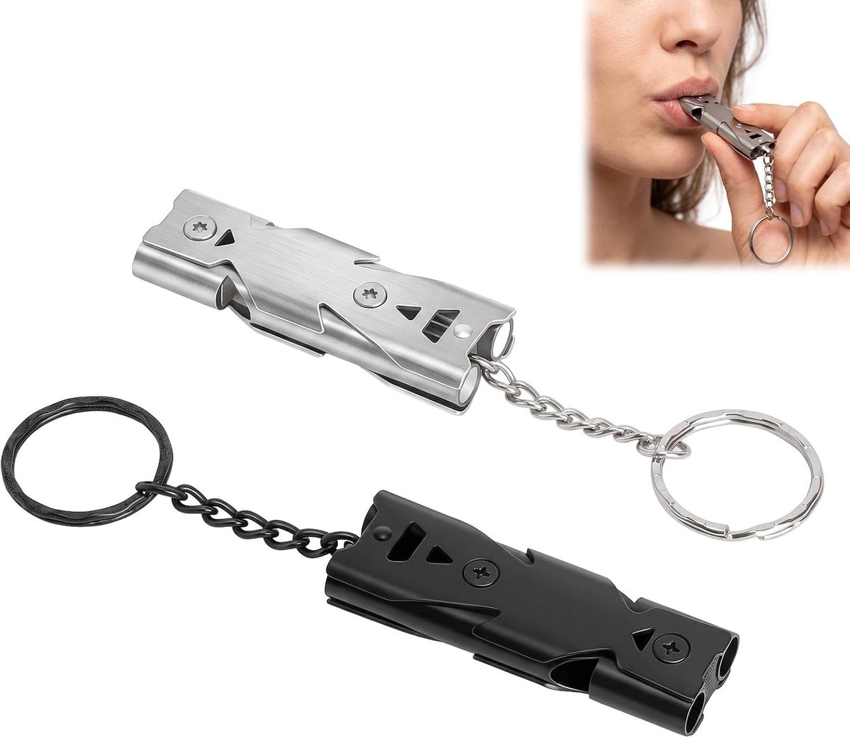 Noodfluitje - Zilver - 5,6 x 1,8 cm - Roestvrij Stalen Fluitje met Sleutelring - Voor Noodgevallen en Sport