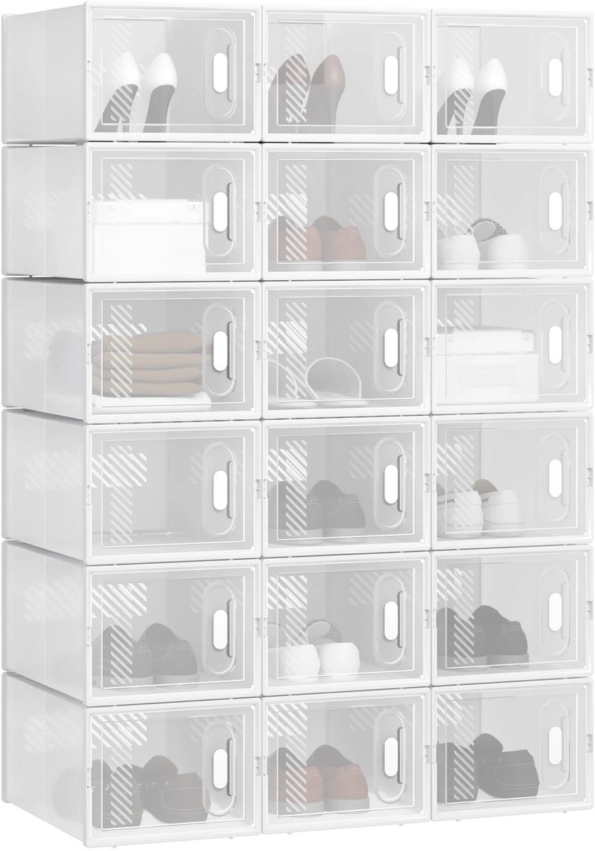 Opbergboxen Modulair White 18pcs - Stapelbaar, Transparant kunststof, Set 18 stuks - B 35 x D 22 x H 34 cm