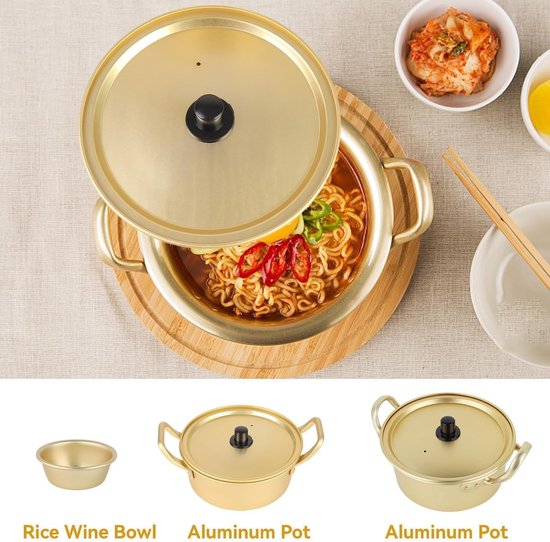 Traditionele Koreaanse Ramen Noodle Pot - Aluminium Hot Pot met Handvat voor Soep en Pasta (16CM) — afbeelding 2