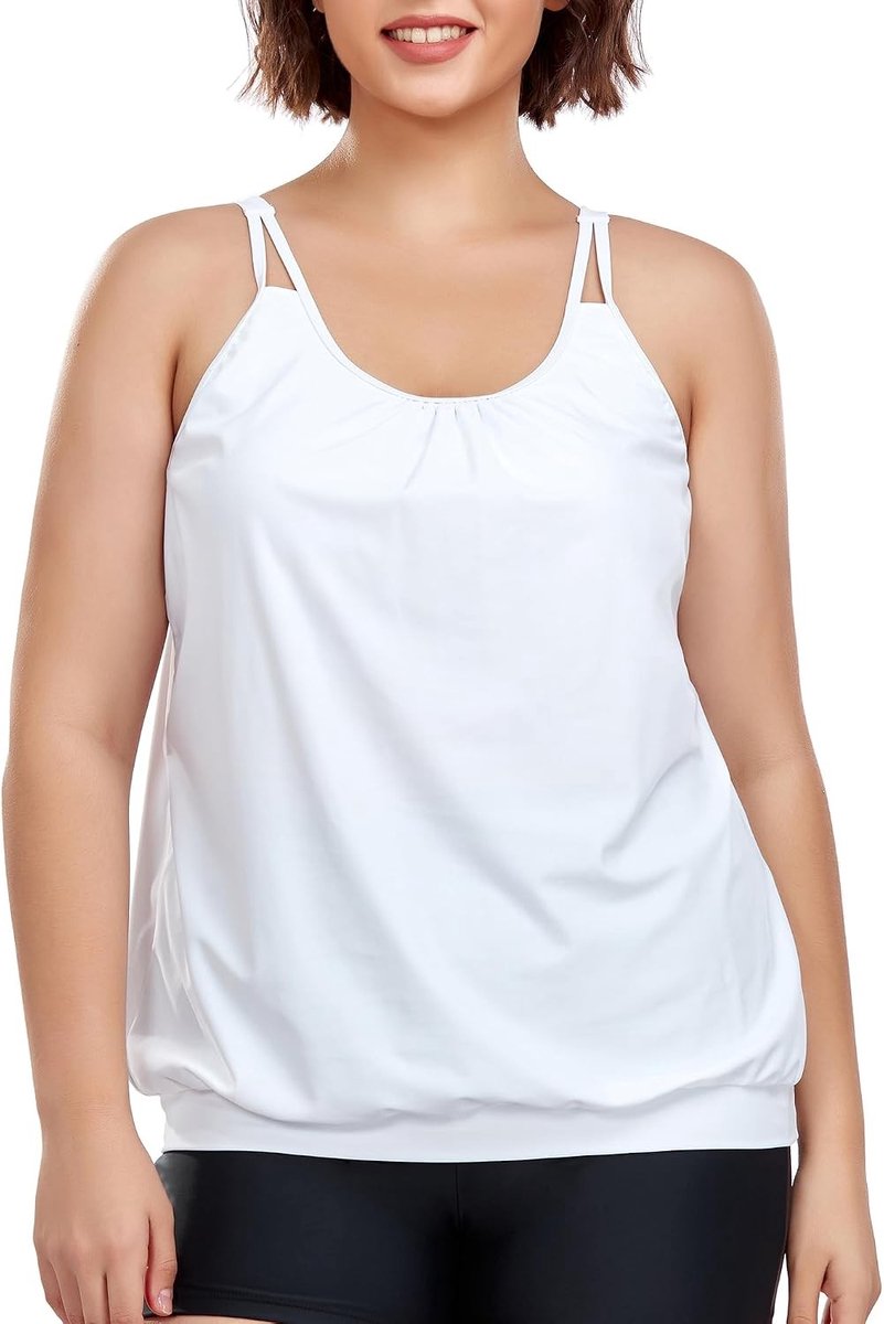 Tankini-bovendeel - Wit - L - Oversized met Verstelbare Bandjes en Blouson - Voor Dames