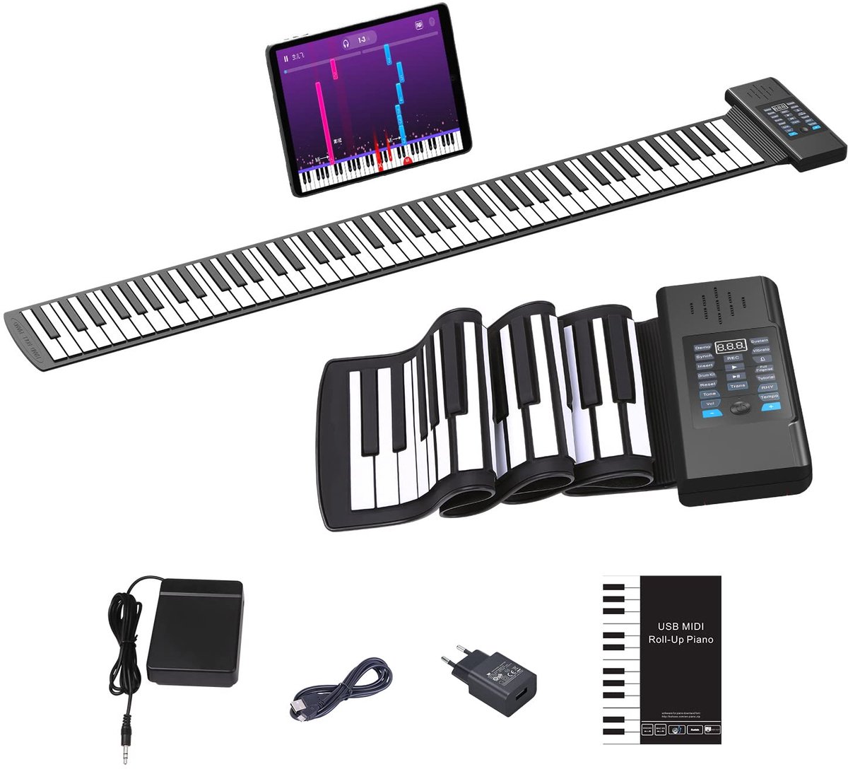 Roll-up piano 88 toetsen - draagbaar siliconen toetsenbord - MIDI en USB-C - ideaal voor beginners en reizen - ShopVlot