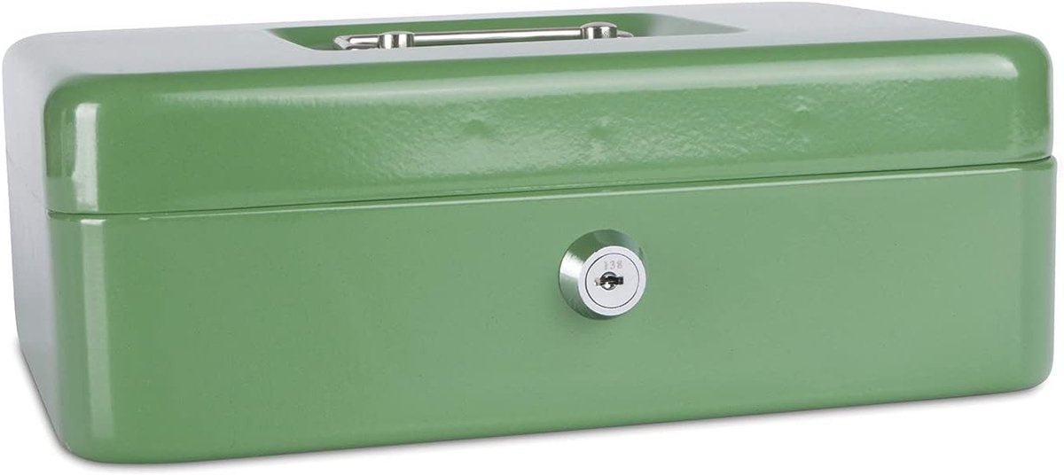 Geldcassette - Groen - 250 x 90 x 180 mm - Massief Metaal met Lakcoating - Voor Veilig Opbergen van Geld