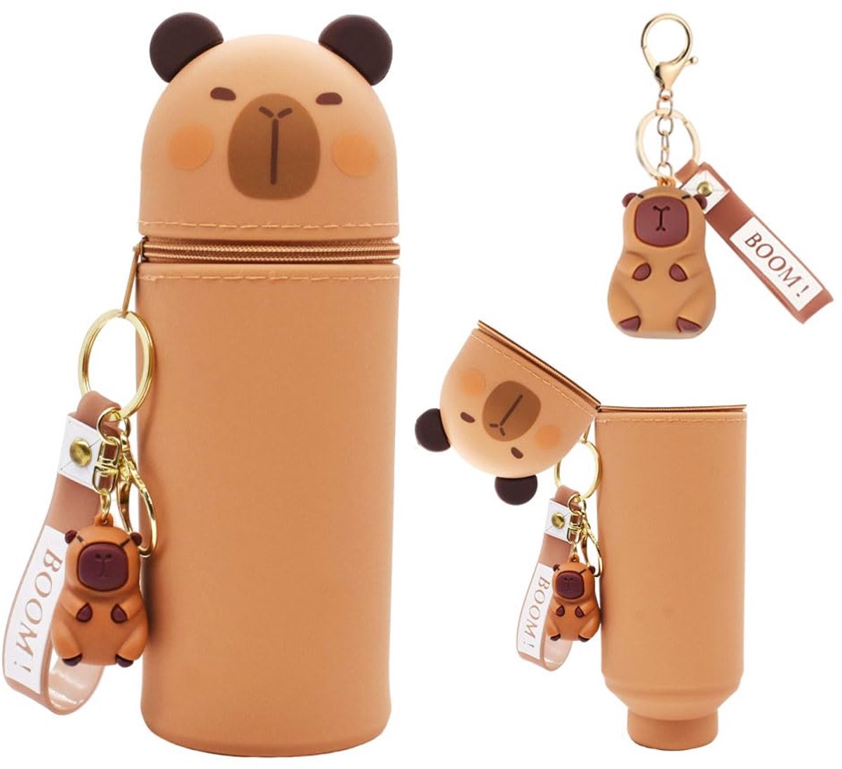 Etui van zachte siliconen - Kawaii capybara en beer - Telescopische sleutelhanger - Voor school en kantoor - ShopVlot
