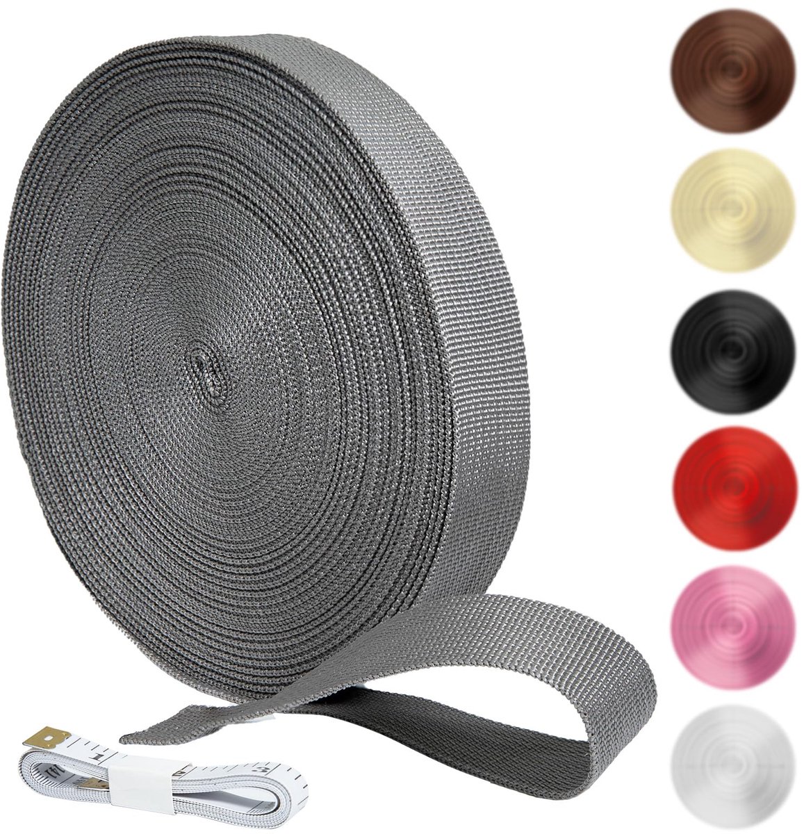 Singelband 20 m - lichtgrijs polypropyleen - 30 mm breed - waterbestendig voor rugzakken en tassen - ShopVlot