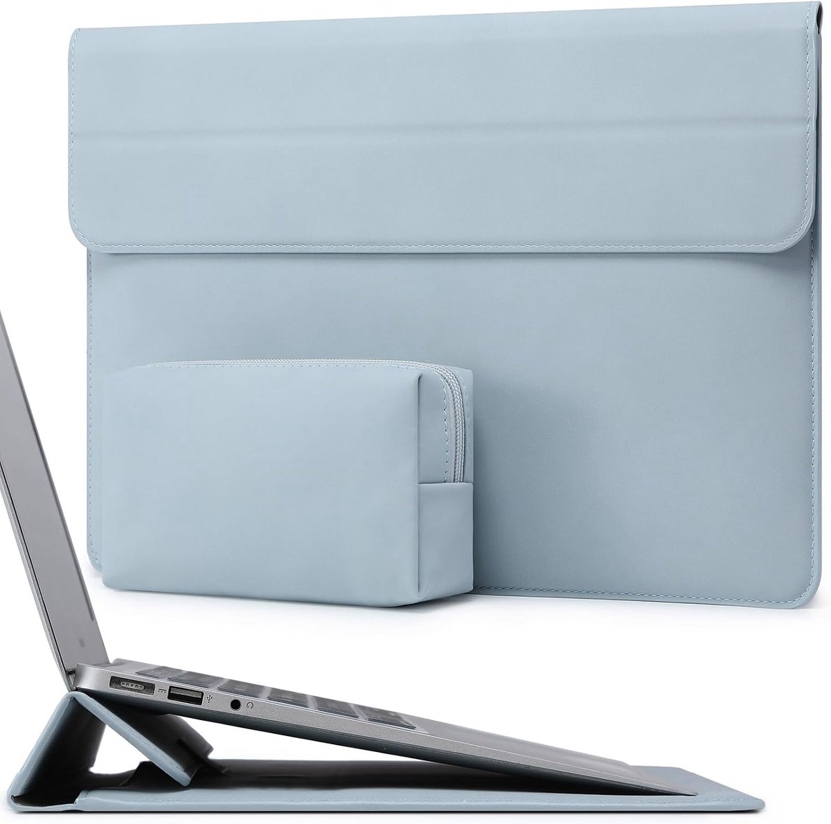 HYZUO 13,3-14 Inch Laptop Hoes Sleeve met Standaardfunctie, Lichtblauw - ShopVlot