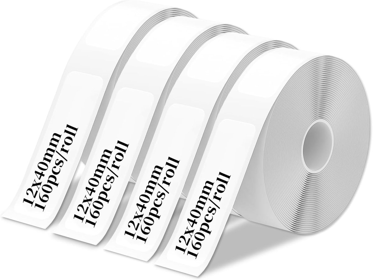 Thermische label tape 12mm - zelfklevend - 4 rollen - ideaal voor labelen - ShopVlot