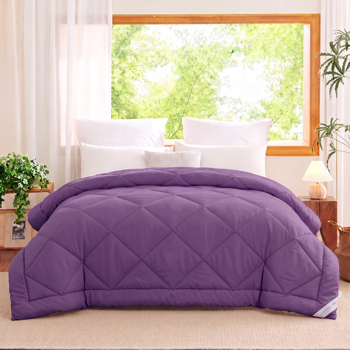 WAVVE Nordico Bed 105/120 cm Nordico bed 105/120 vezeldeken 300 g/m², licht, zacht, ademend (200 x 200 cm, paars) - ShopVlot