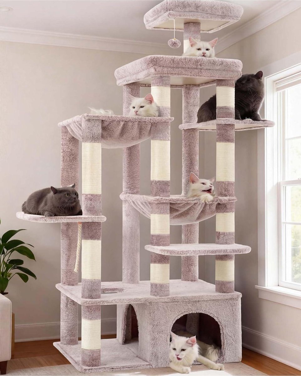 Krabpaal Groot - Kattenmeubel XL - Katten Klimmen Spelen - Extreem Stabiele Basis - 180 Cm Hoog - Bruin Beige