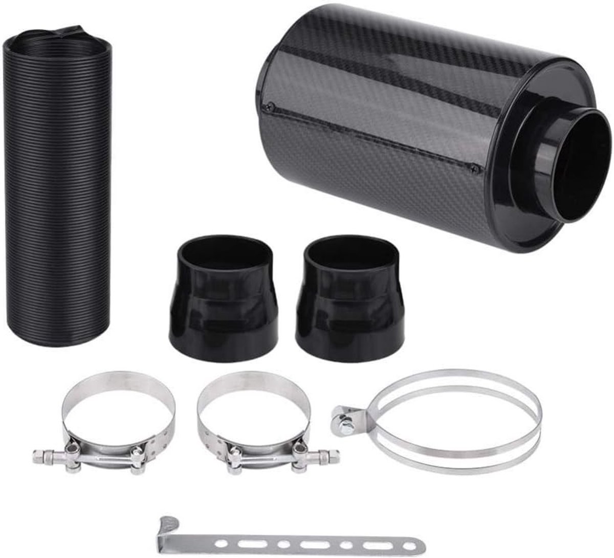 Universele 76mm carbon fiber inductie ramfilterbox - koud luchtinlaatsysteem met aanzuigslang voor optimale prestaties