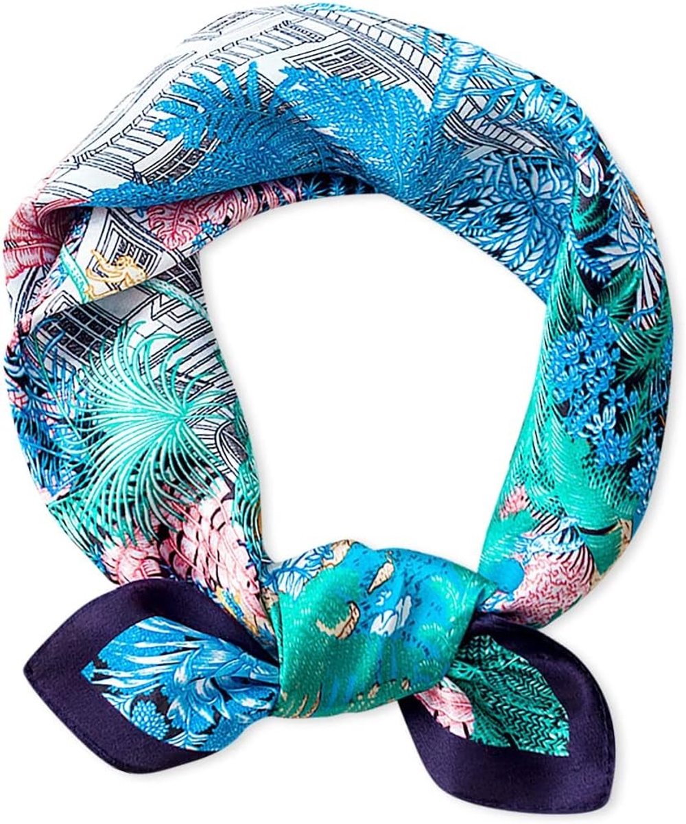 Retro Zijde Sjaals voor Dames met Artistieke Prints | Vierkante Sjaal van Zacht Satijn | Mode Accessoire voor Haar en Hoofd, Blauw Kasteel