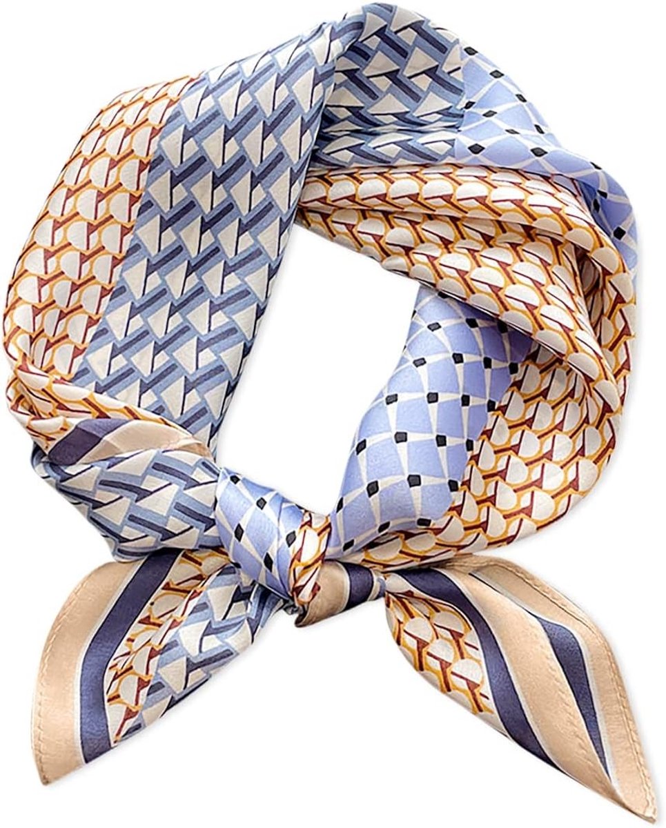 Elegante Geometrische Patroon Zijden Sjaal voor Vrouwen - Zachte Satijn Halsdoek en Haarband met Artistieke Kleur en Stijlvolle Designs