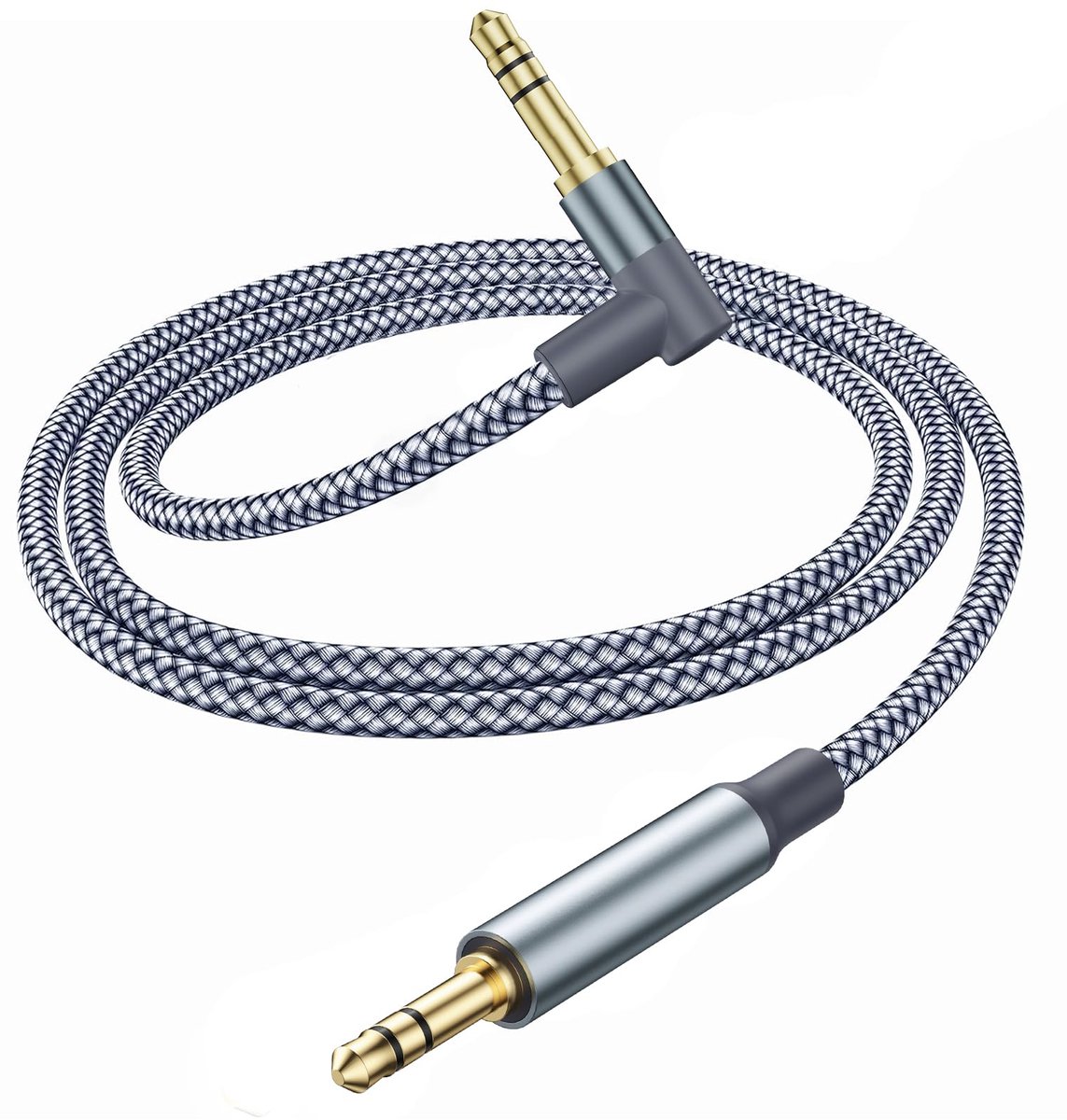 Ticenpe Aux-kabel, audiokabel 3,5 mm jack, 1,2 m, 90 graden aux-stekker, nylon gevlochten kabel, stereo- en - ShopVlot