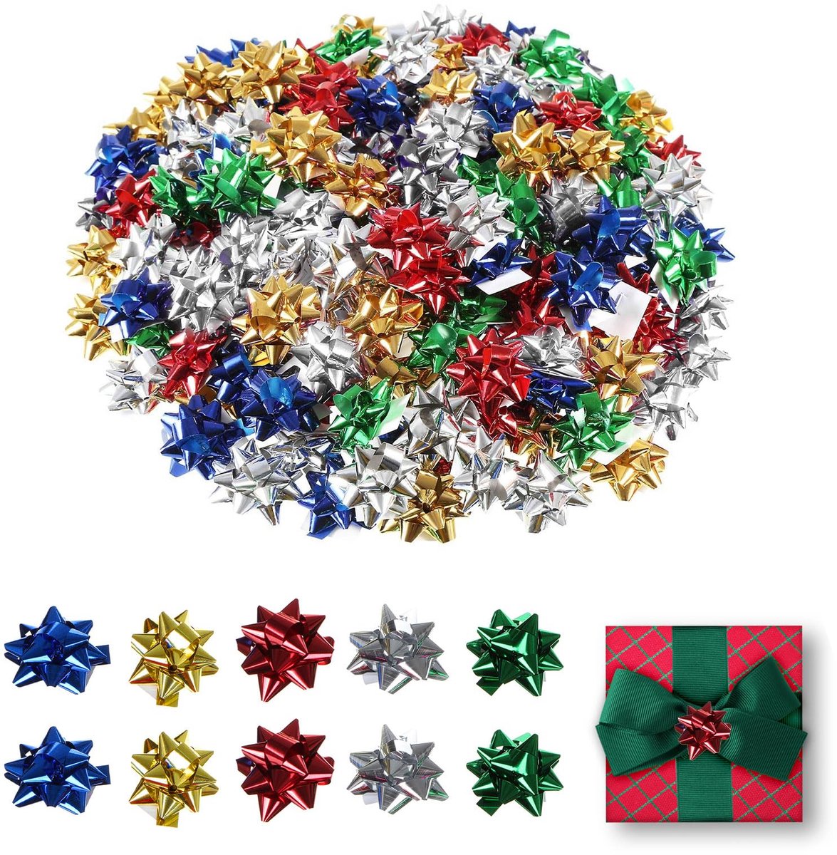 Geschenkstrikken 50 stuks - zelfklevend - kleurrijk - perfect voor kerstverpakkingen - ShopVlot