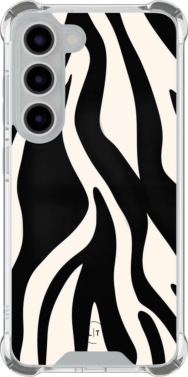 Shockproof hoesje - Geschikt voor Samsung Galaxy S23 - Zebra - Extra sterke case - TPU/polycarbonaat - Print / Illustratie - Zwart, Transparant