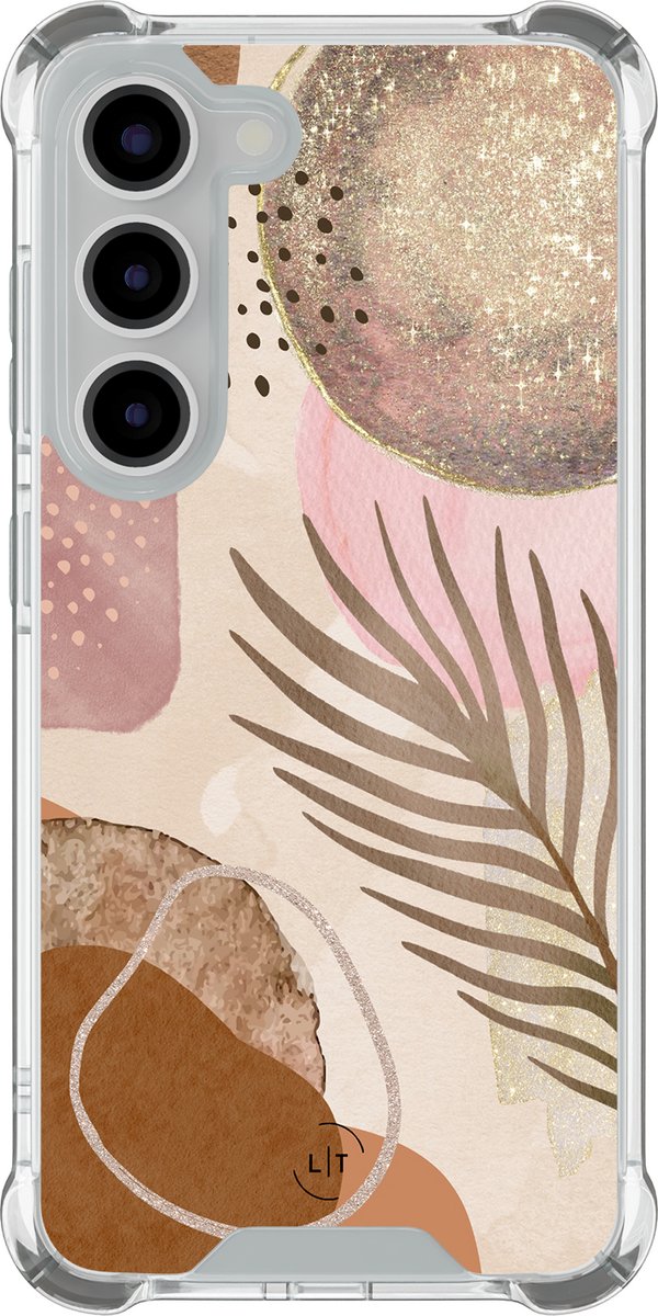 Shockproof hoesje - Geschikt voor Samsung Galaxy S23 - Abstract blush shapes - Extra sterke case - TPU/polycarbonaat - Print / Illustratie - Beige, Transparant