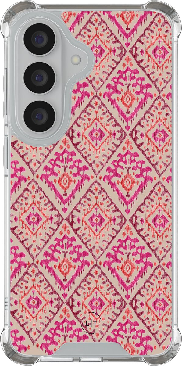 Shockproof hoesje - Geschikt voor Samsung Galaxy S26 - Ibiza art deco - Extra sterke case - TPU/polycarbonaat - Print / Illustratie - Roze, Transparant