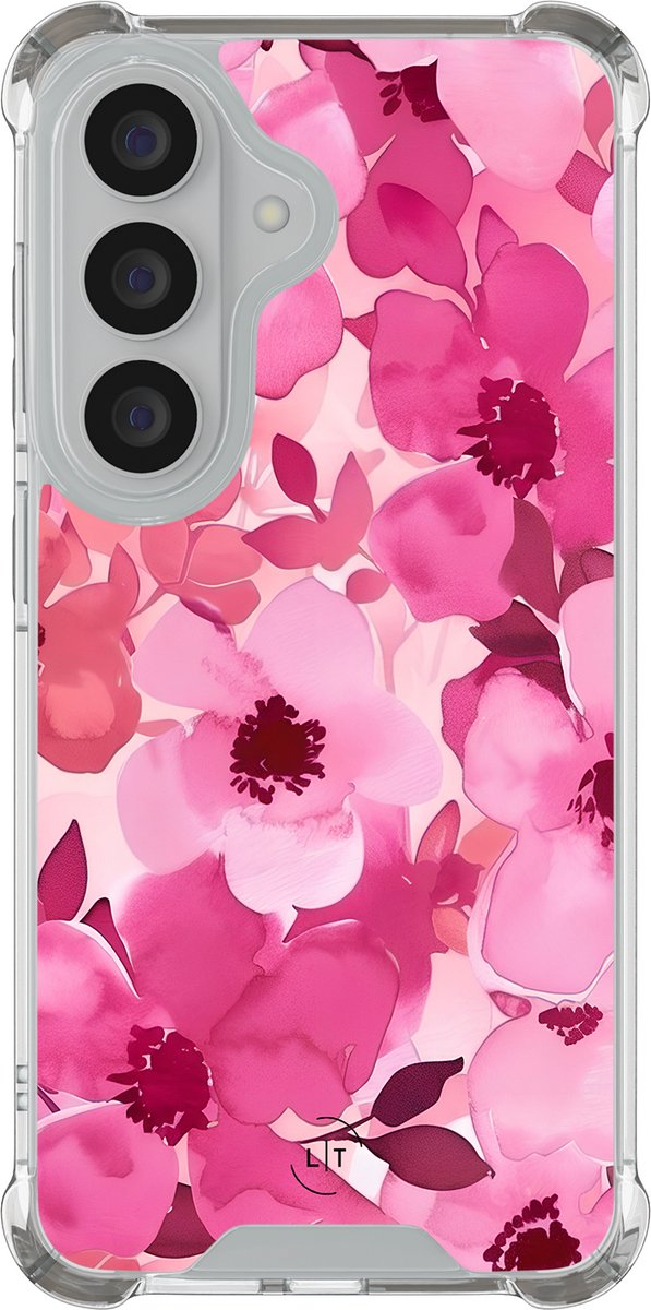 Shockproof hoesje - Geschikt voor Samsung Galaxy S26 - Rosy garden - Extra sterke case - TPU/polycarbonaat - Bloemen - Roze, Transparant