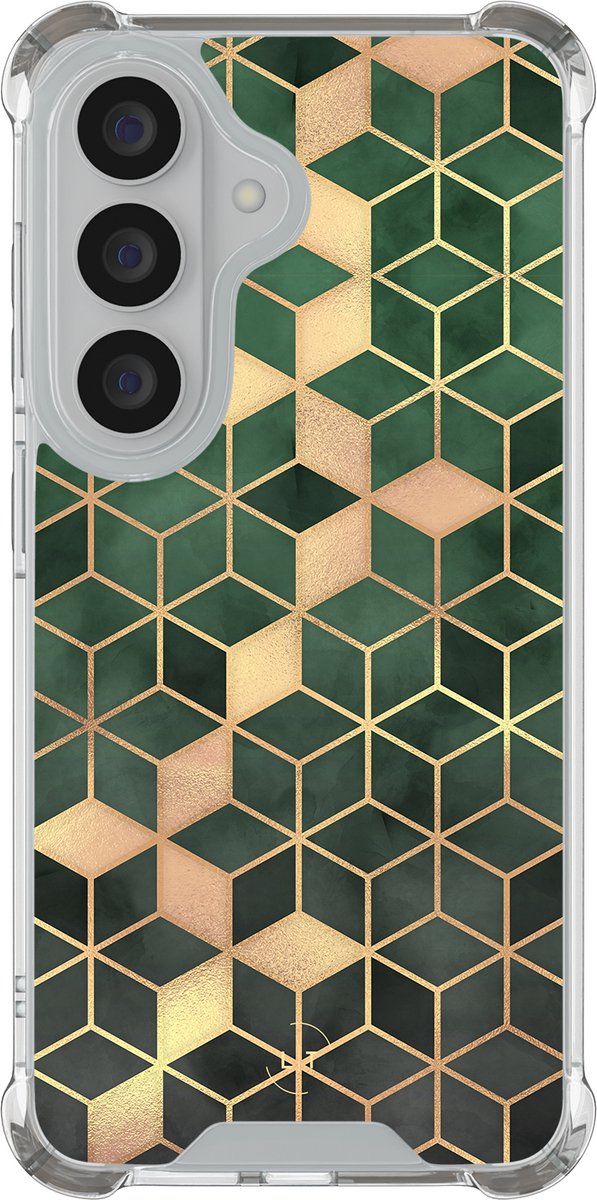 Shockproof hoesje - Geschikt voor Samsung Galaxy S26 - Kubus groen - Extra sterke case - TPU/polycarbonaat - Print / Illustratie - Groen, Transparant