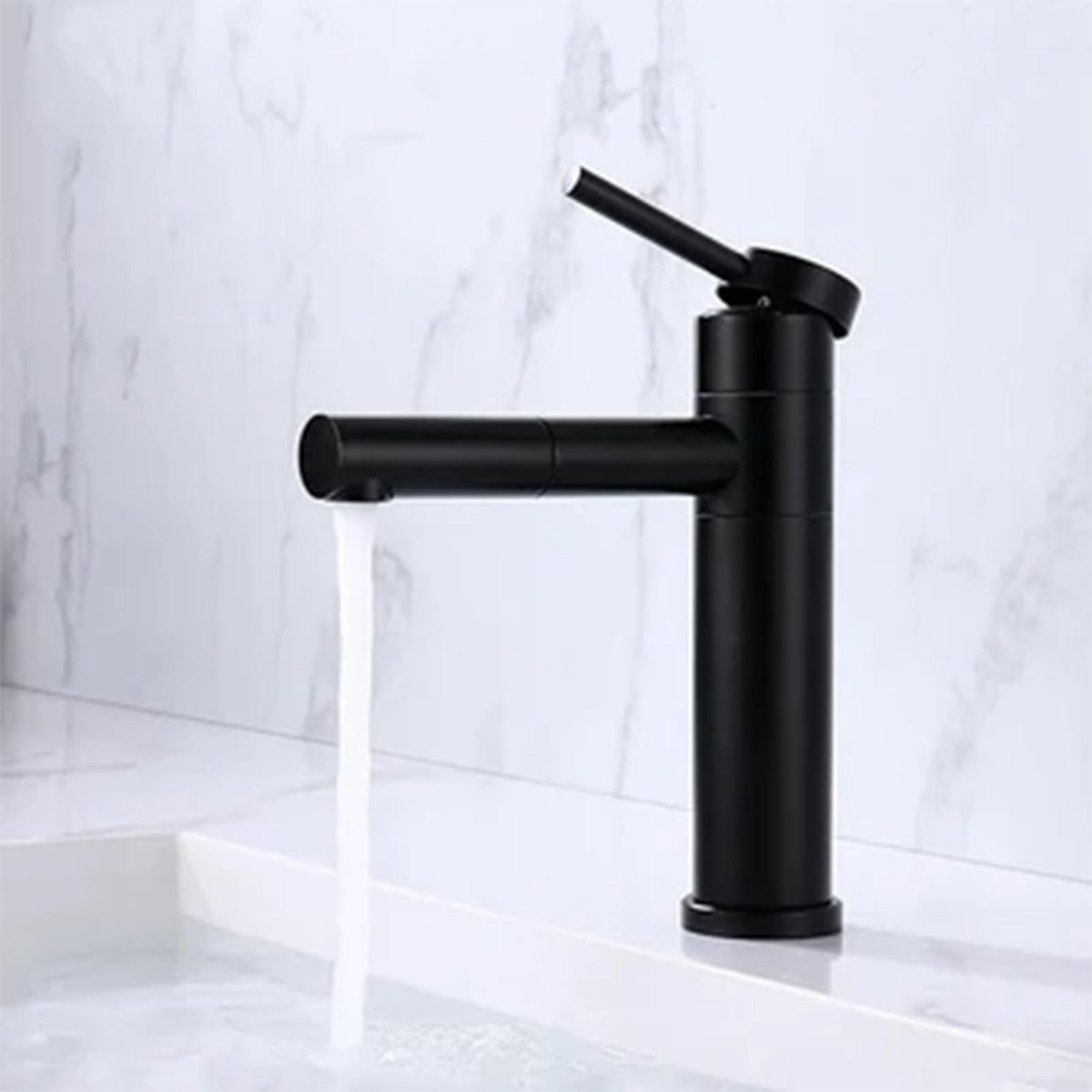 Wastafelarmatuur eengreepsmengkraan - verchroomd zwart - modern design - eenvoudig verstelbaar warm en koud water - ShopVlot