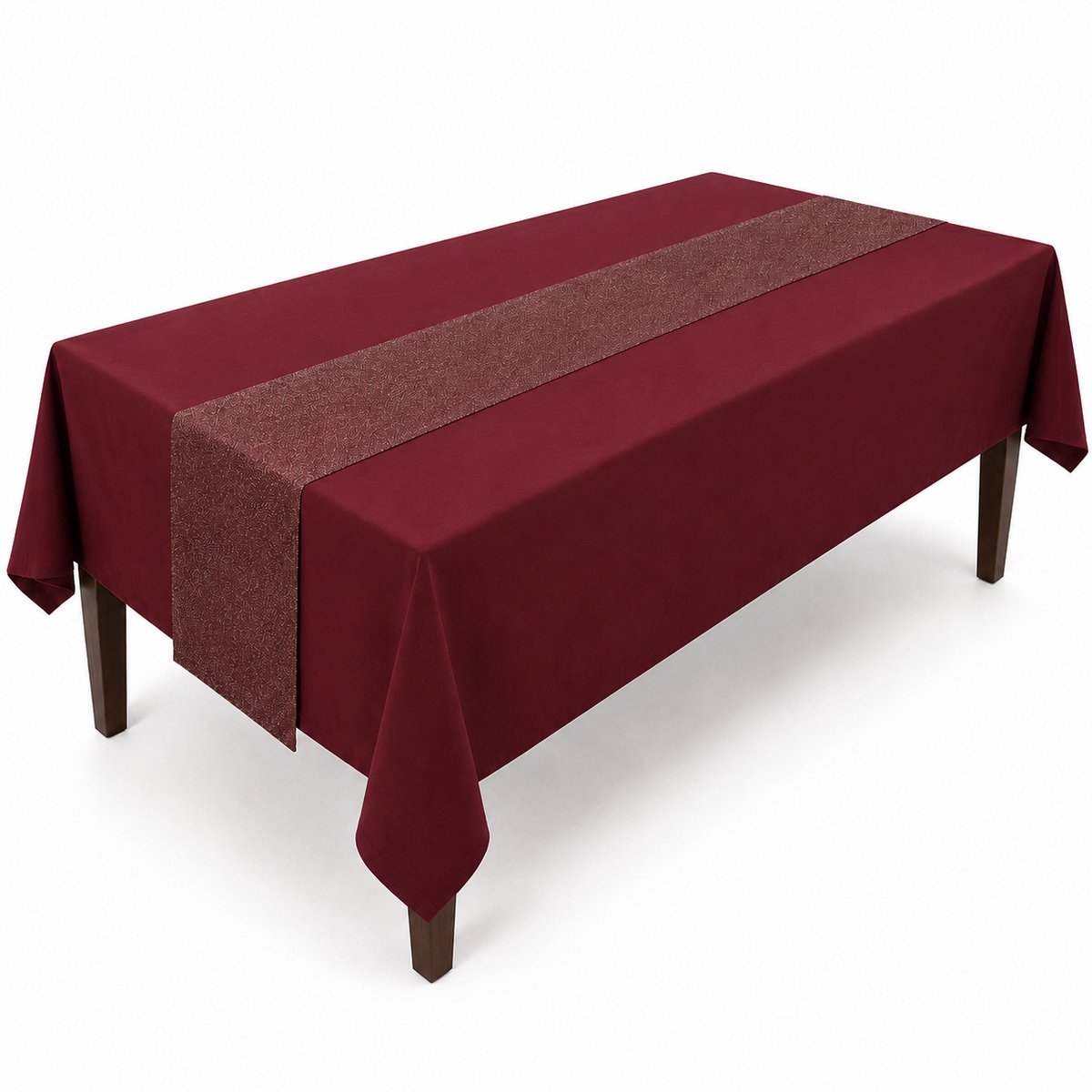 Benza – Kersttafelkleed met Tafelloper – 2-delige Set – Bordeauxrood met Fijne Gouddraad – 140 × 220 cm en 28 × 220 cm