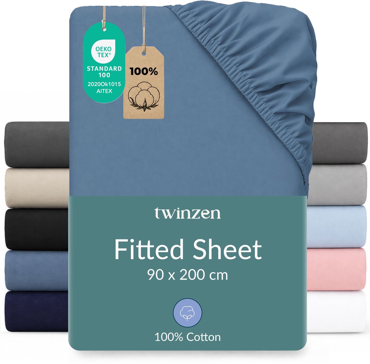 Hoeslaken eenpersoons 90x190/200 cm - 100% katoenjersey - Oeko-Tex gecertificeerd - Perfecte pasvorm - ShopVlot