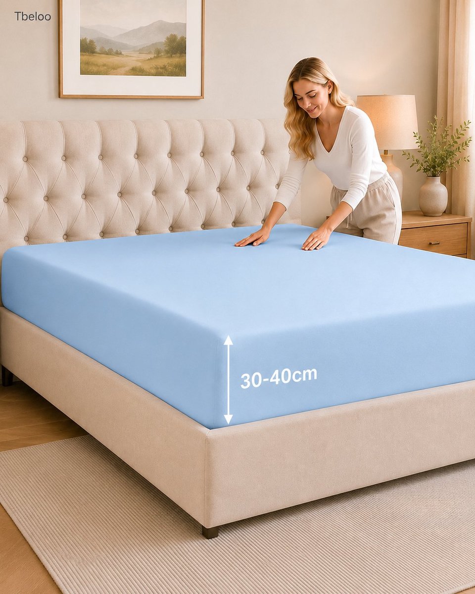 Tbeloo Hoeslaken 90x200 cm – 40 cm Diepe Hoek – Geborstelde Microvezel – Lichtblauw