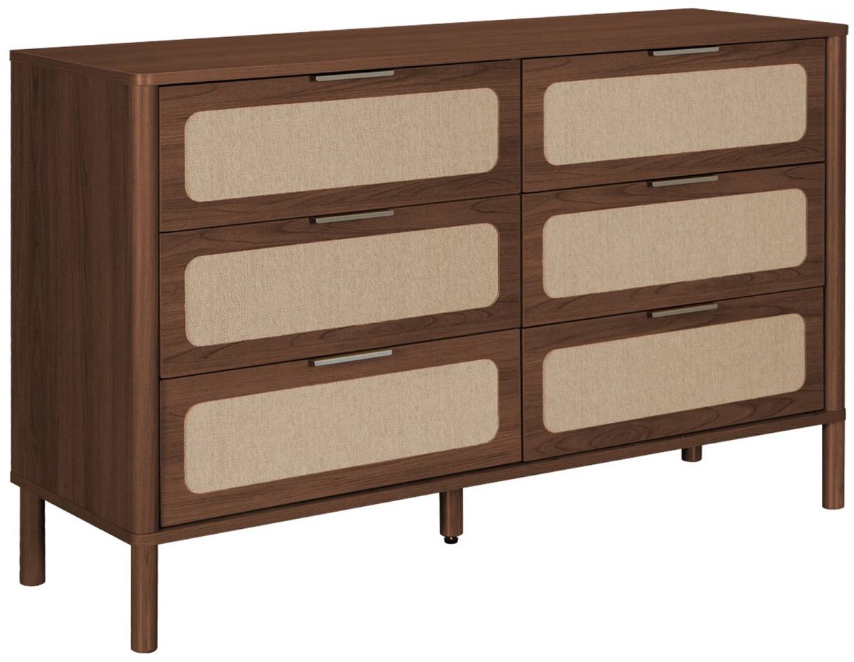 sweeek - Vintage dressoir met 6 lades houtdecor en rietwerk - etta