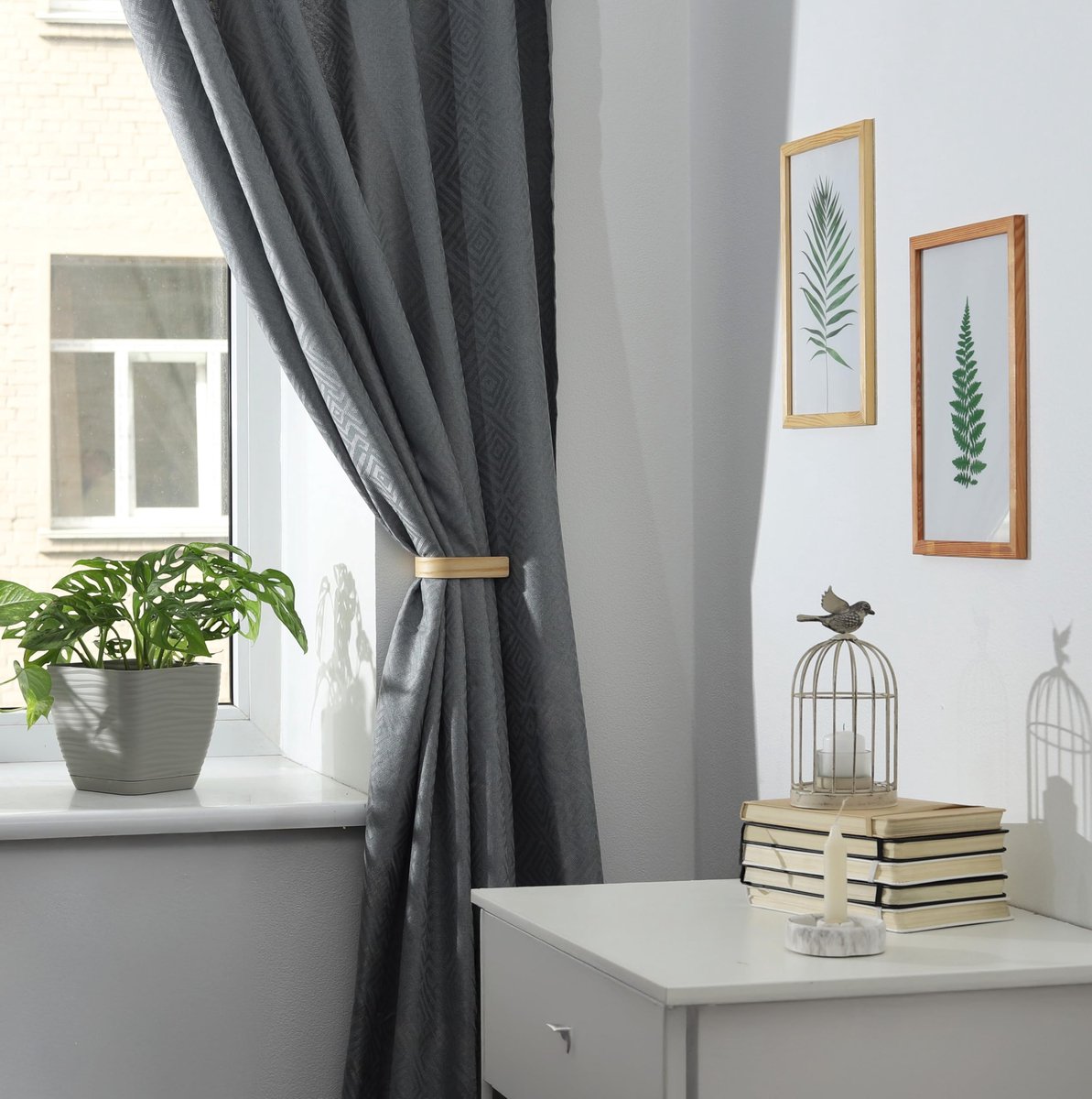 Zelfklevende gordijnhouder - set van 2 moderne beige - houten gordijnterugtrekhaken - stijlvolle woondecoratie - ShopVlot