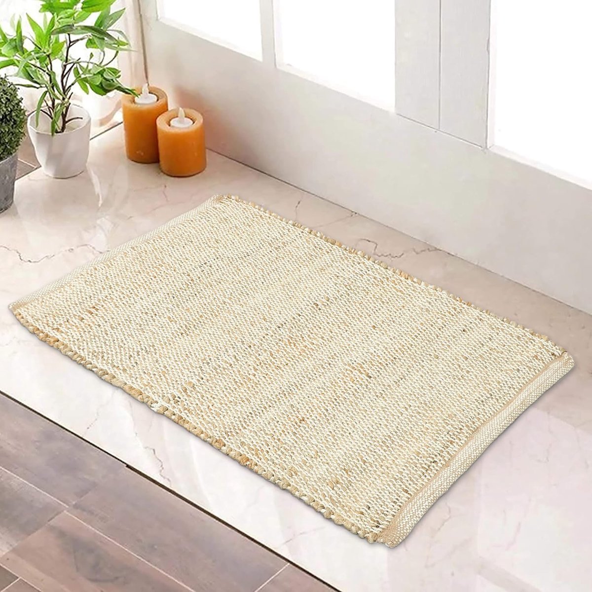Vloerkleed jute katoen - handgemaakt traditioneel tapijt - handgeweven natuurlijk - perfect voor rustieke inrichting - ShopVlot
