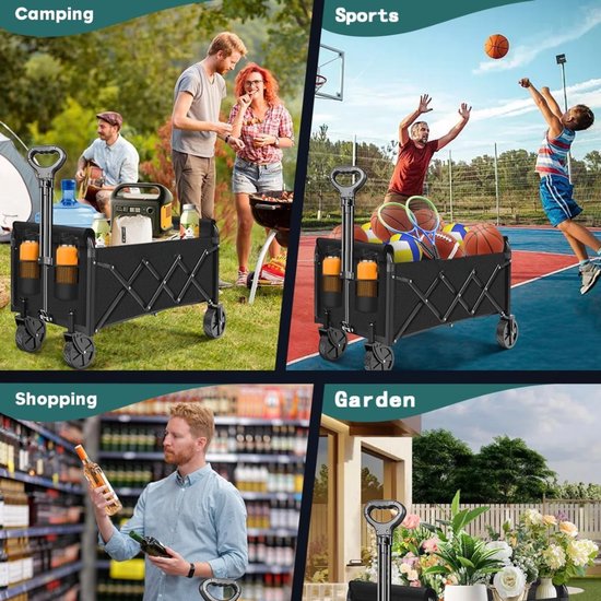 Verte Bolderkar - Opvouwbare Handkar Met Wielen - Boodschappenkarren Met Grote Capaciteit En Bekerhouders Voor De Supermarkt - Buitensporten - Tuin - Kamperen - Gepatenteerd van verte — afbeelding 2