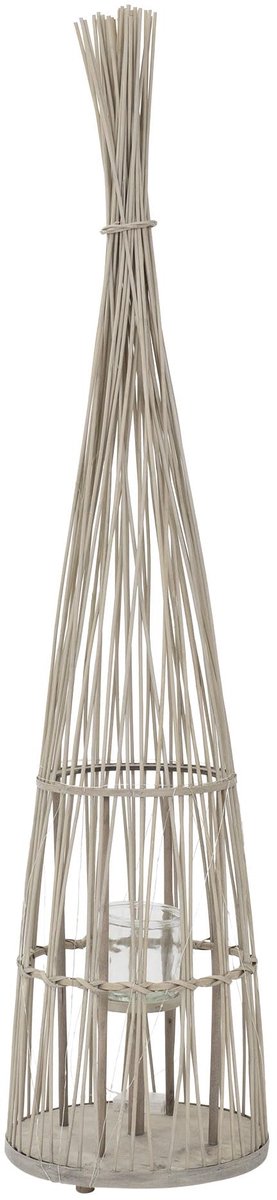 Bamboe lantaarn 150 cm - houtkleur - windlicht met glas en handvat - sfeervolle verlichting voor binnen en buiten - ShopVlot