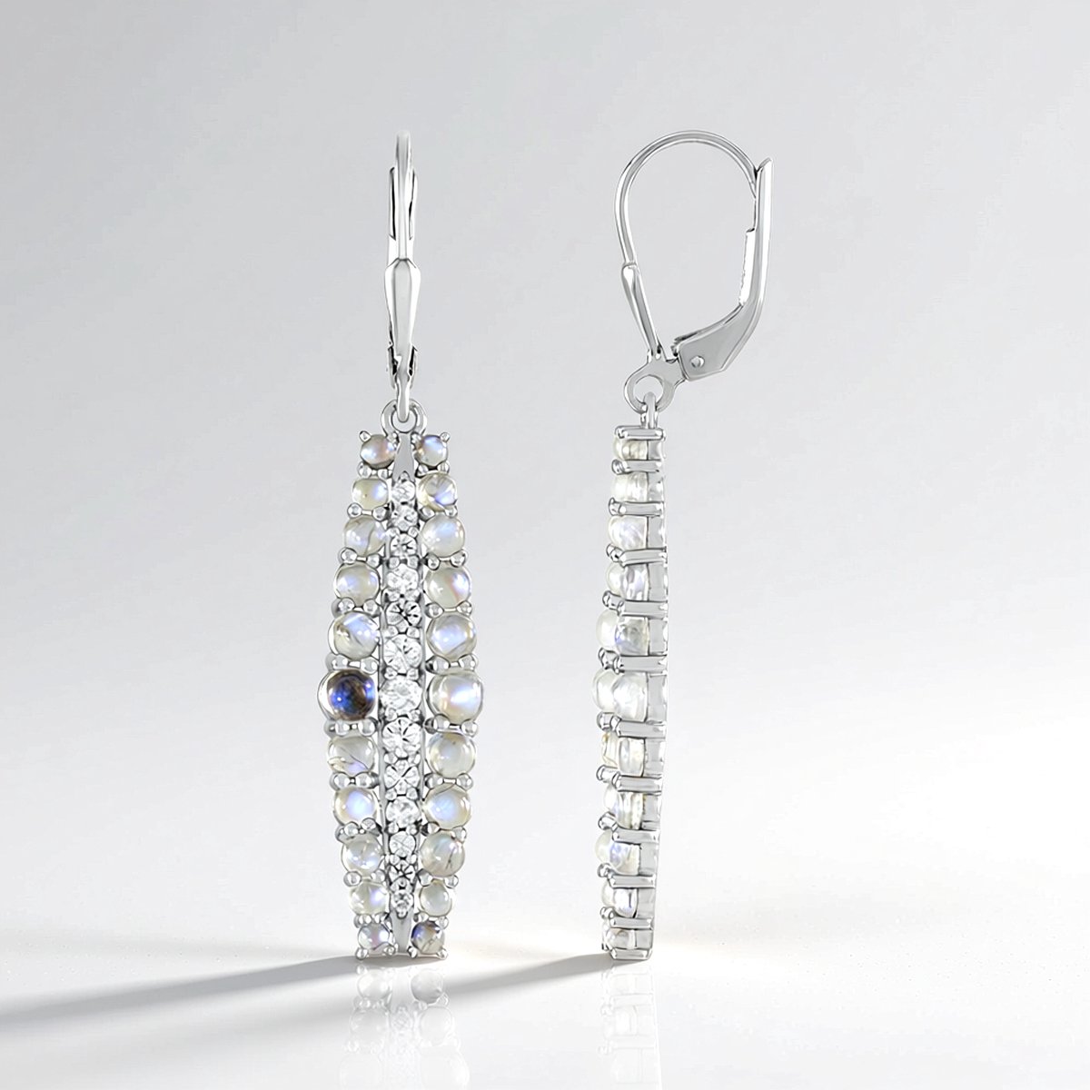 Cavill - Blauwe Maansteen Oorbellen 5,21 ct - 925 Sterling Zilver Gerhodineerd - Elegant Druppelvorm & Ronde Cabochon - Tijdloze Sieraden
