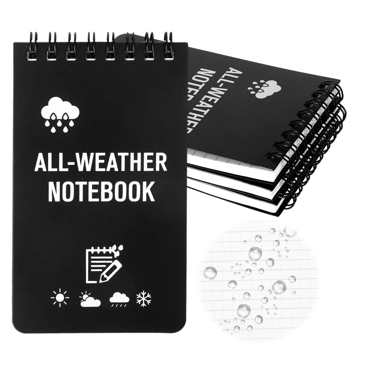 Notitieboek waterdicht 4 stuks - zwart - compact formaat - ideaal voor outdoor-avonturen - ShopVlot
