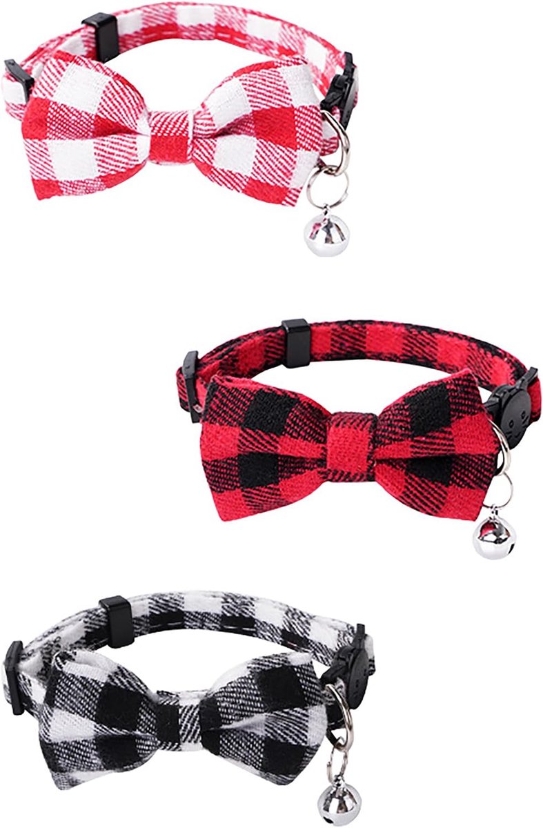 Kattenhalsband met belletjes - 3 stuks - 100% polyester - veilige sluiting voor comfort - ShopVlot