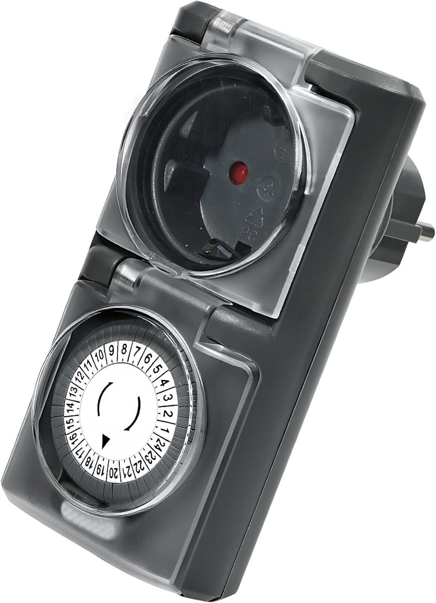 Tijdschakelaar voor Buiten - Grijs - 1 Pack - 24-uurs Mechanische Timer met Kinderbeveiliging - Voor Verlichting en Tuinapparatuur