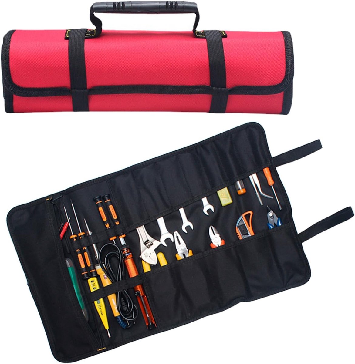 Praktische Roll Up Tas met 14 Vakken van Oxford Stof voor Elektriciens en Klussers - Waterdichte Organisatietas voor Gereedschap en Accessoires 23 x 14 Inch