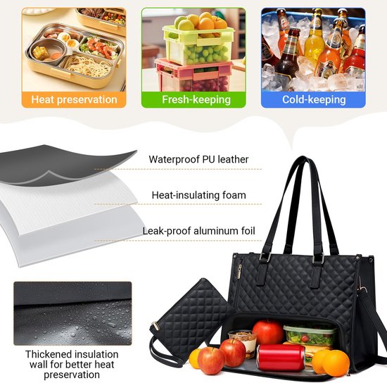 Lunchtas met geïsoleerd lunchvak - Grote draagtas voor werk - 2-in-1 tas voor vrouwen - Luxento — afbeelding 4
