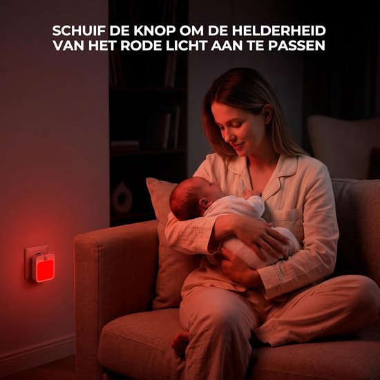 2 Stuks Stopcontact Nachtlampje met Bewegingssensor, 625 nm Rood LED Licht, Dimbaar, Slaapbevorderend, voor Kinderkamer, Slaapkamer, Gang en Trap, Energieklasse G — afbeelding 4