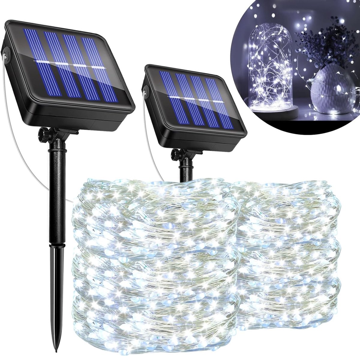 Set van 2 Solar Tuinverlichting met 120 LED's - 14m Lange Decoratieve Verlichting voor Tuin, Patio en Kerst - 8 Verlichtingsmodi en IP65 Waterdicht