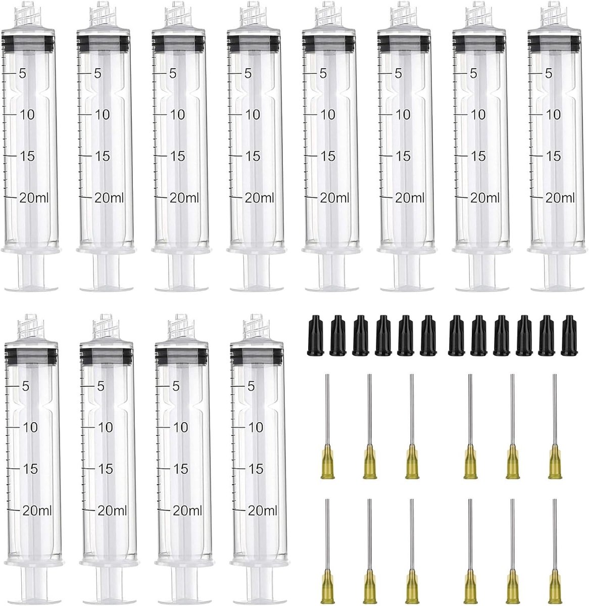 20 ml spuit, 12 stuks transparante plastic spuiten met stompe naald, doseerspuit voor laboratorium en industrieel gebruik, vloeistofmeting en plantirrigatie